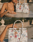 White Flower Print Handbag