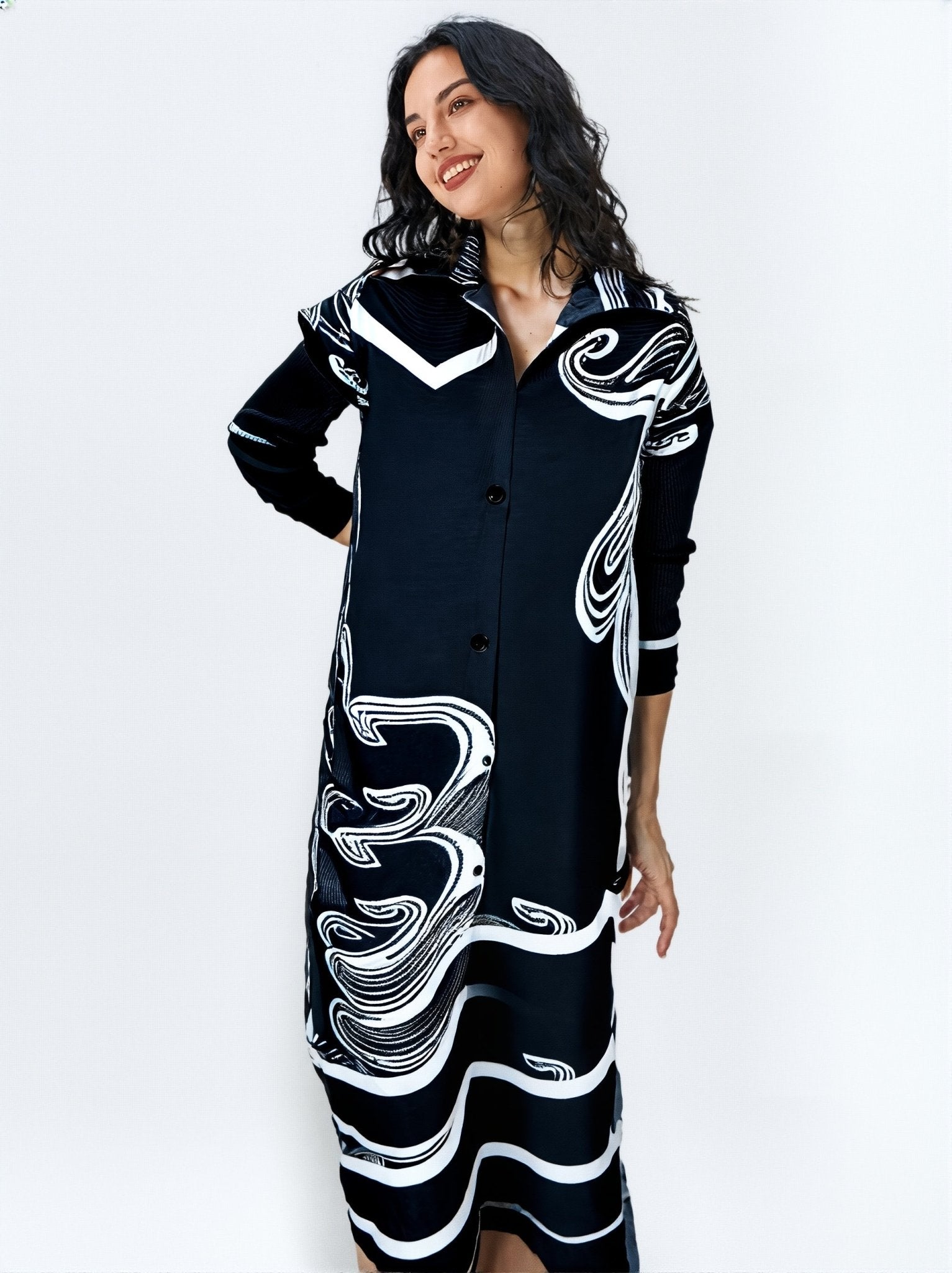Plisse Waves Shirt Dress - GorgeousGul