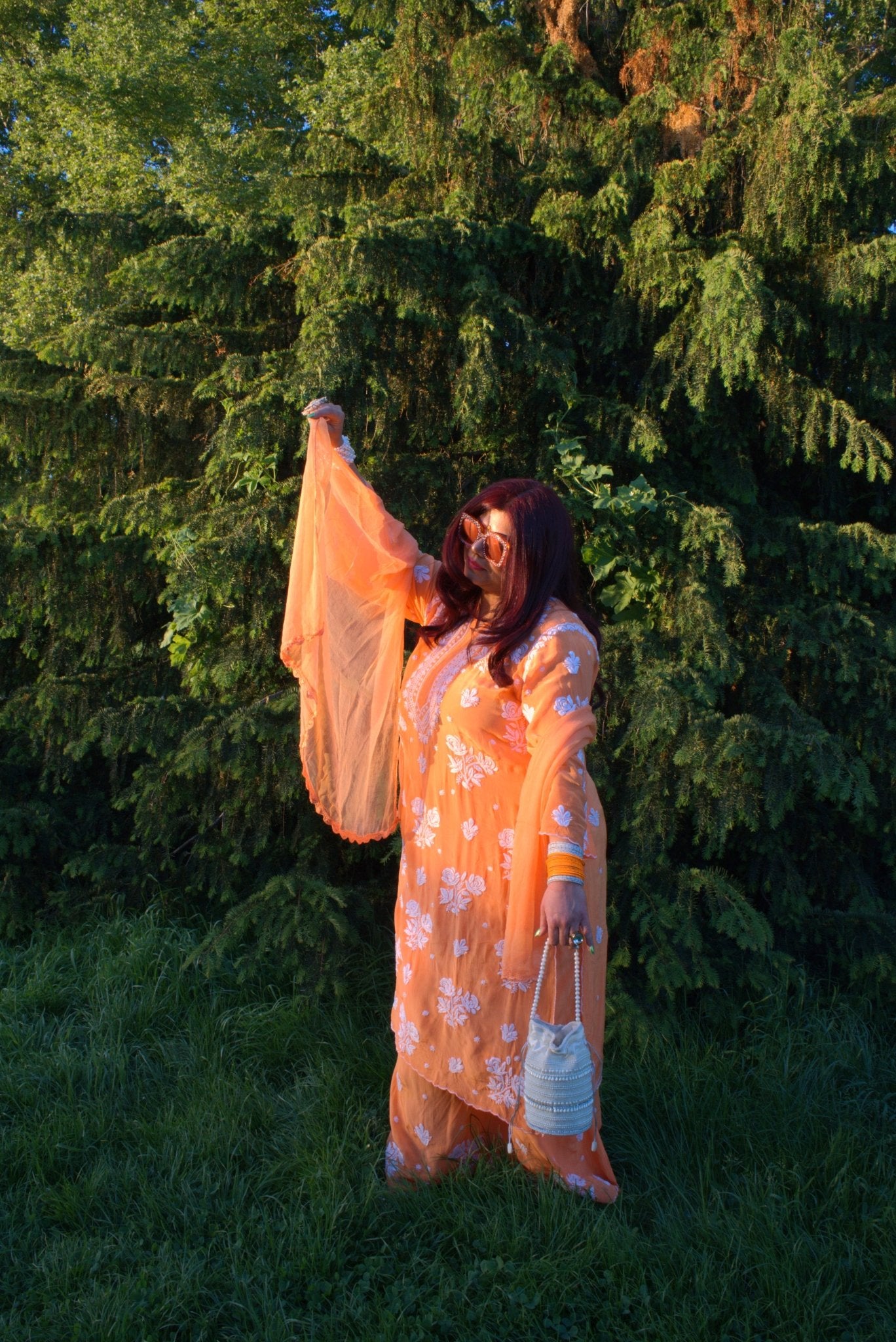 Designer Orange Chikankari