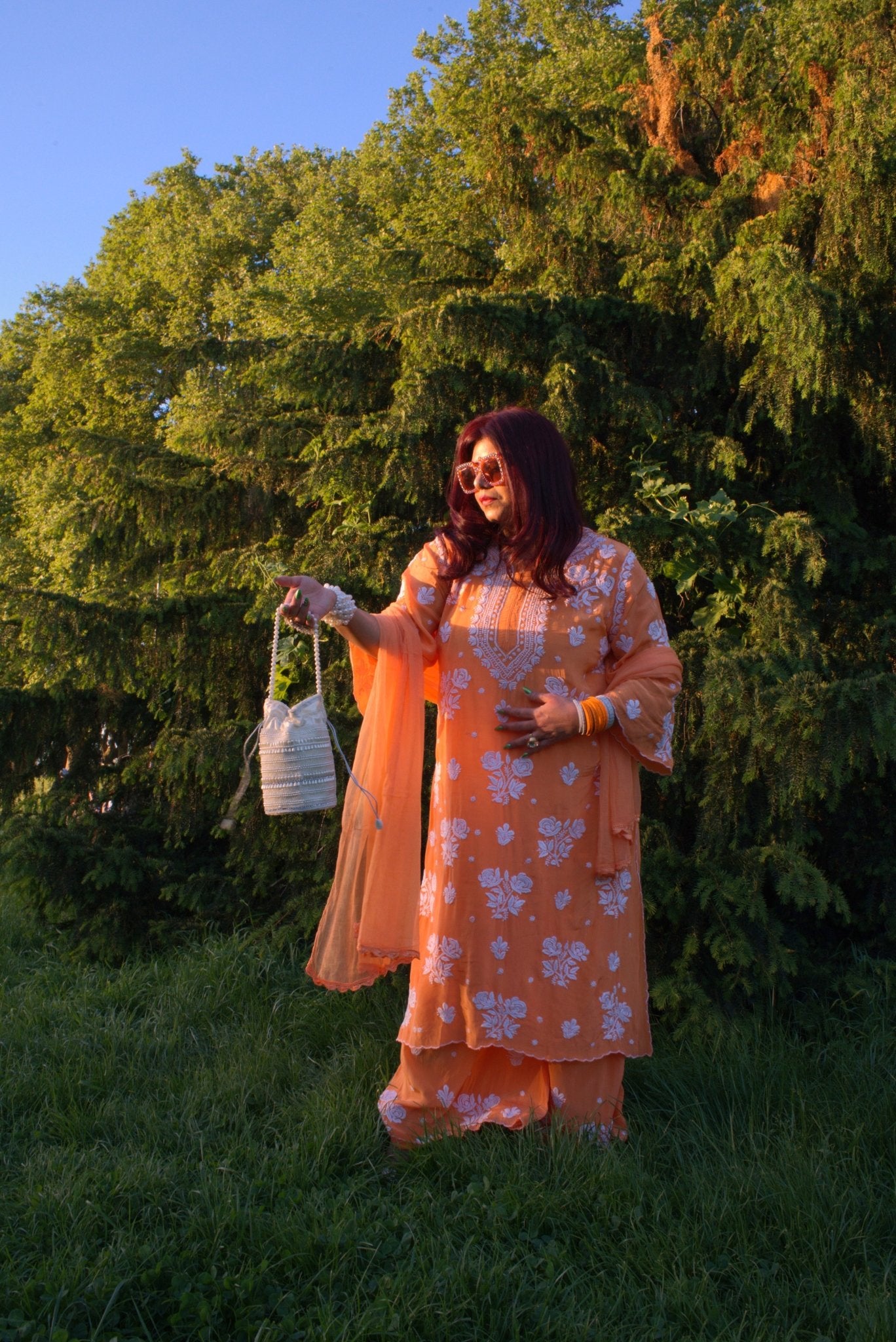 Designer Orange Chikankari