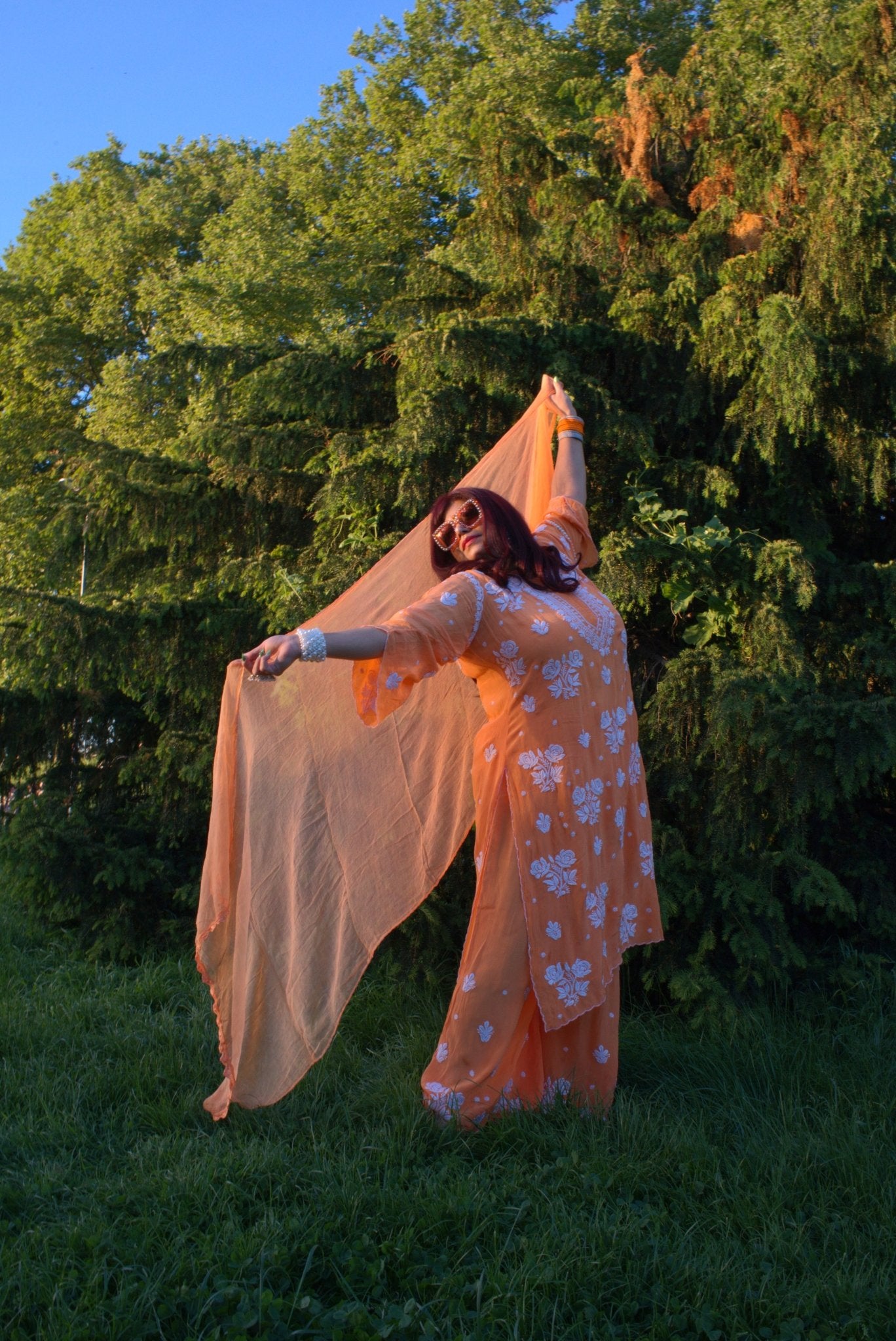 Designer Orange Chikankari