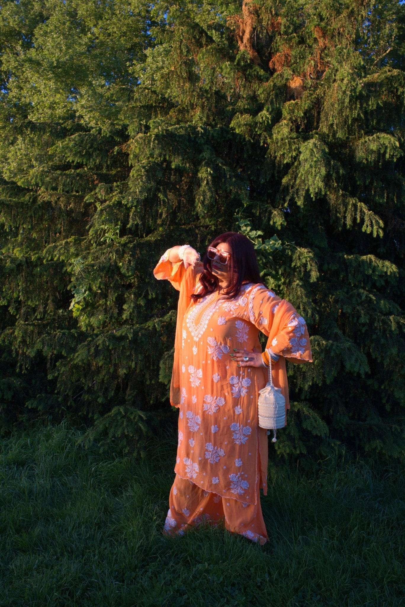 Designer Orange Chikankari