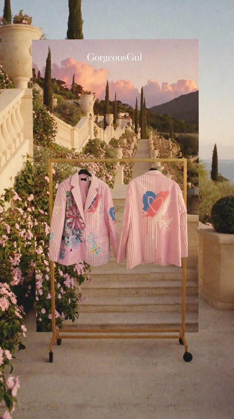 Pink Painted Flower Blazer - GorgeousGul