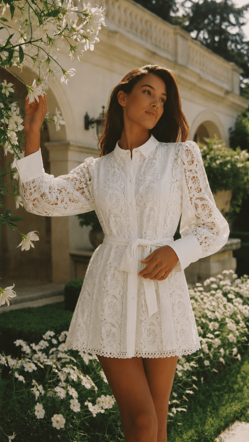 White Lace Belted Mini Dress - GorgeousGul