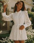 White Lace Belted Mini Dress - GorgeousGul