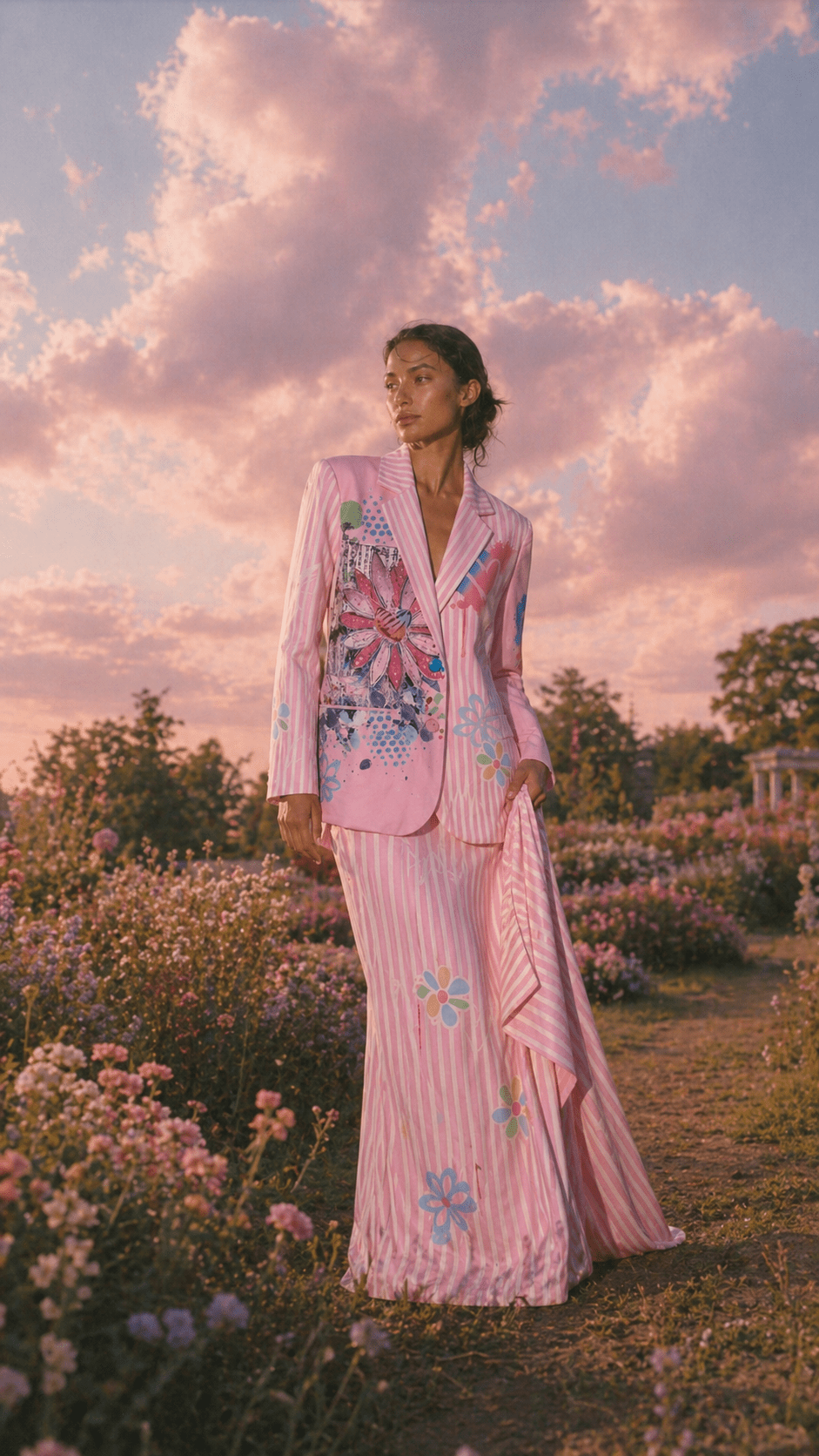 Pink Painted Flower Blazer - GorgeousGul