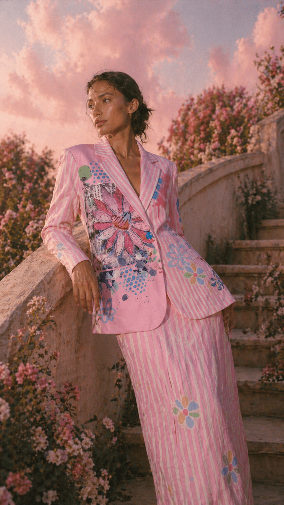 Pink Painted Flower Blazer - GorgeousGul