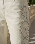 White Rhinestone Straight Jeans - GorgeousGul