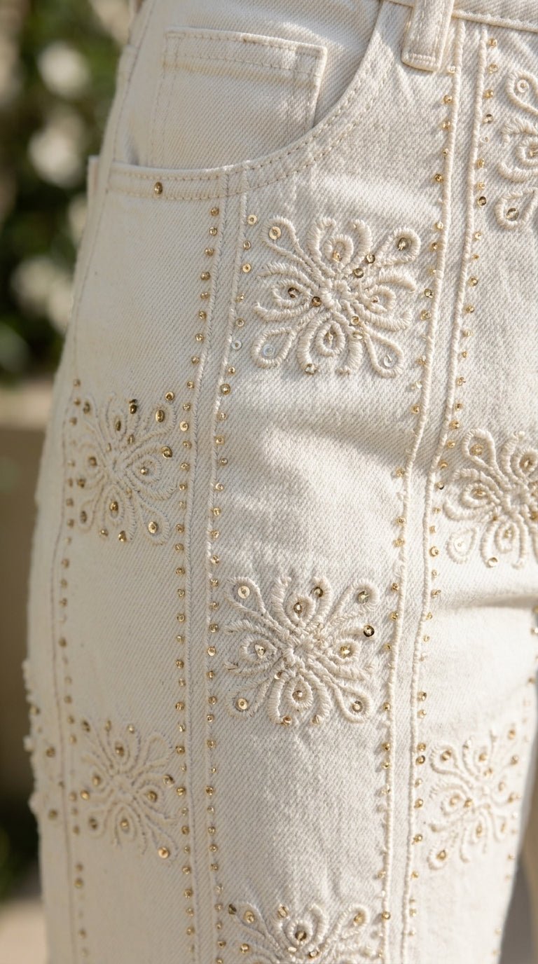 White Embroidered Flare Jeans - GorgeousGul