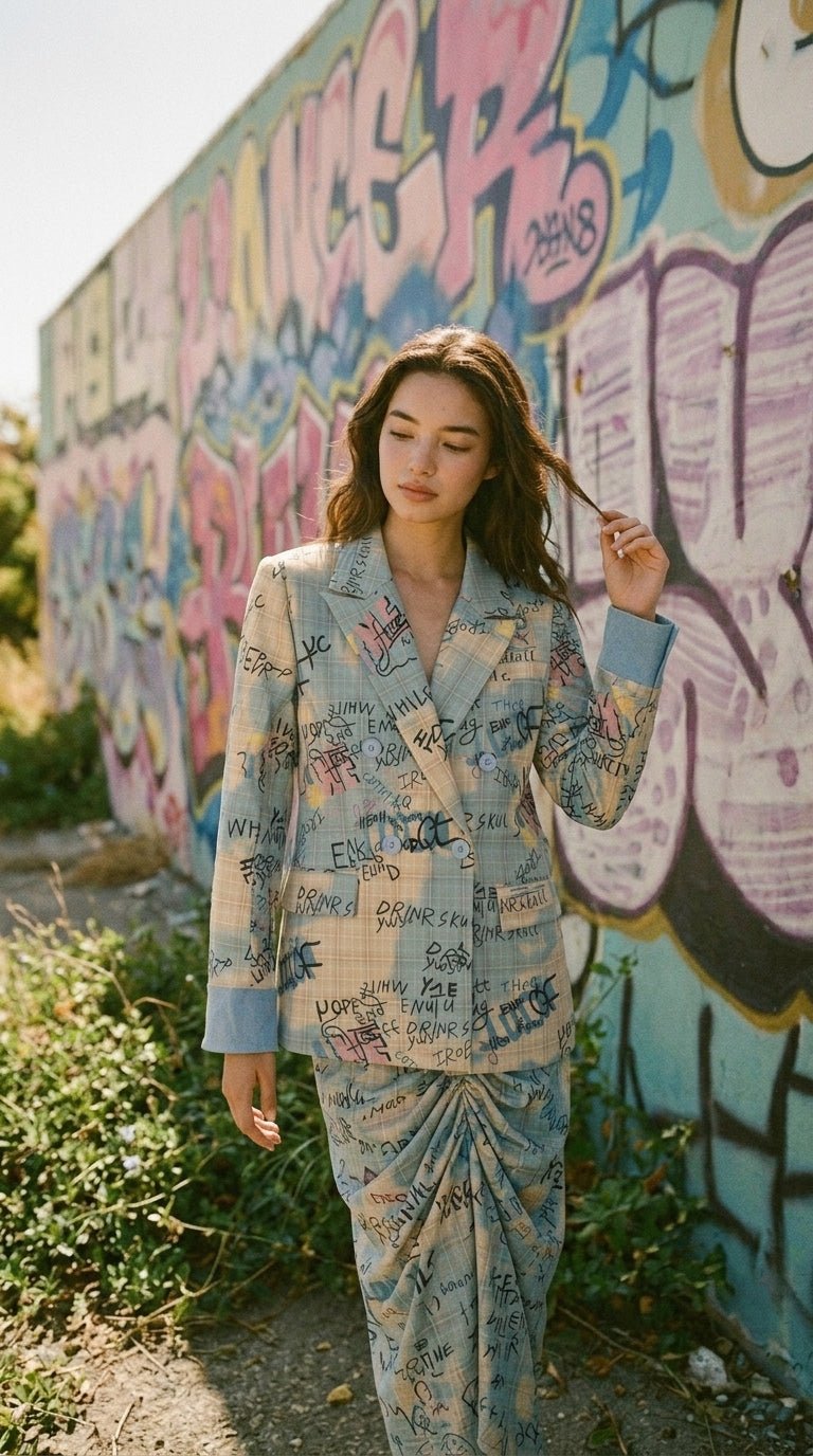 Graffiti Plaid Statement Blazer - GorgeousGul