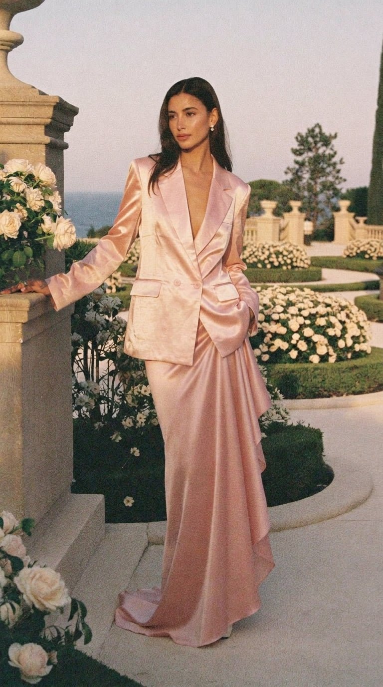 Blush Satin Blazer - GorgeousGul