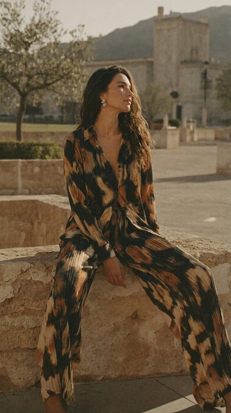 Espresso Abstract Shirt Set - GorgeousGul