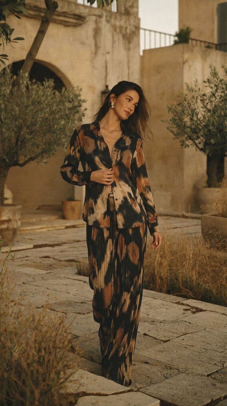 Espresso Abstract Shirt Set - GorgeousGul