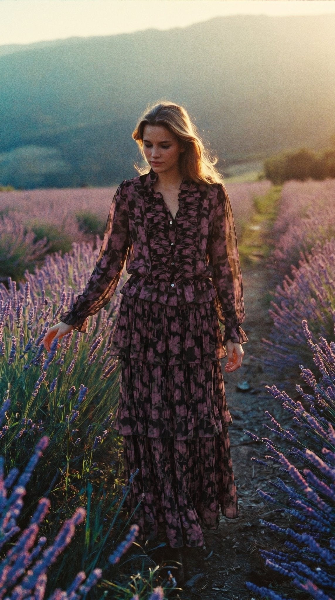 Lavender Noir Floral Chiffon Set - GorgeousGul