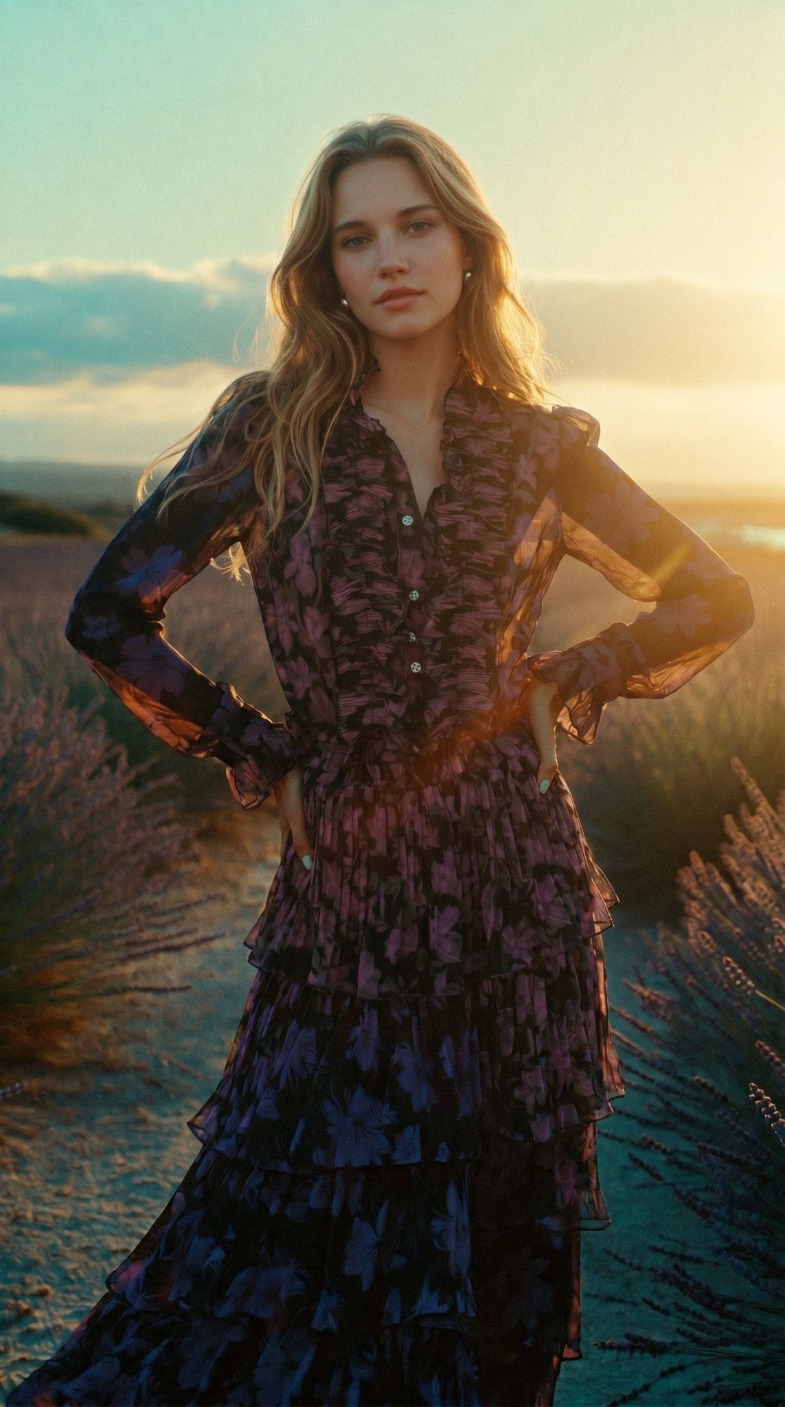 Lavender Noir Floral Chiffon Set - GorgeousGul